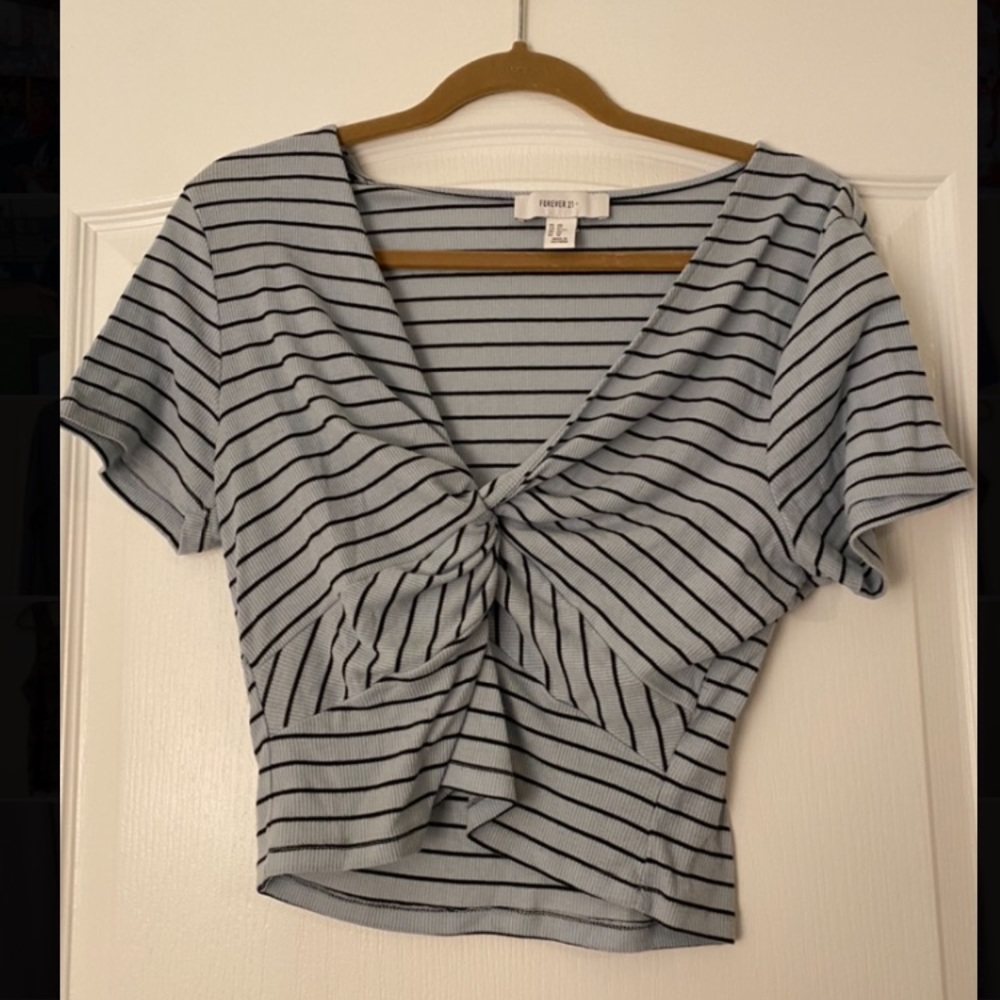 Women's Striped Ribbed Crop Top with Twist Front
